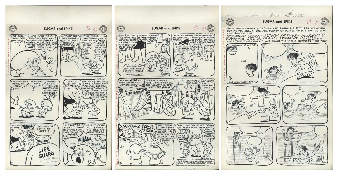 Sheldon Mayer Original Hand-Drawn ''Sugar and Spike'' Comic Book -- 27 Pages From the August 1958 Issue #17 -- The First Appearance of Little Arthur!